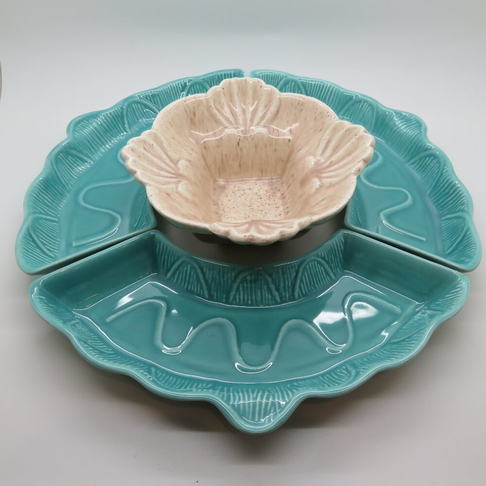 Vintage Ceramic Chip Dip Set CAL USA Trays Floral Bowl